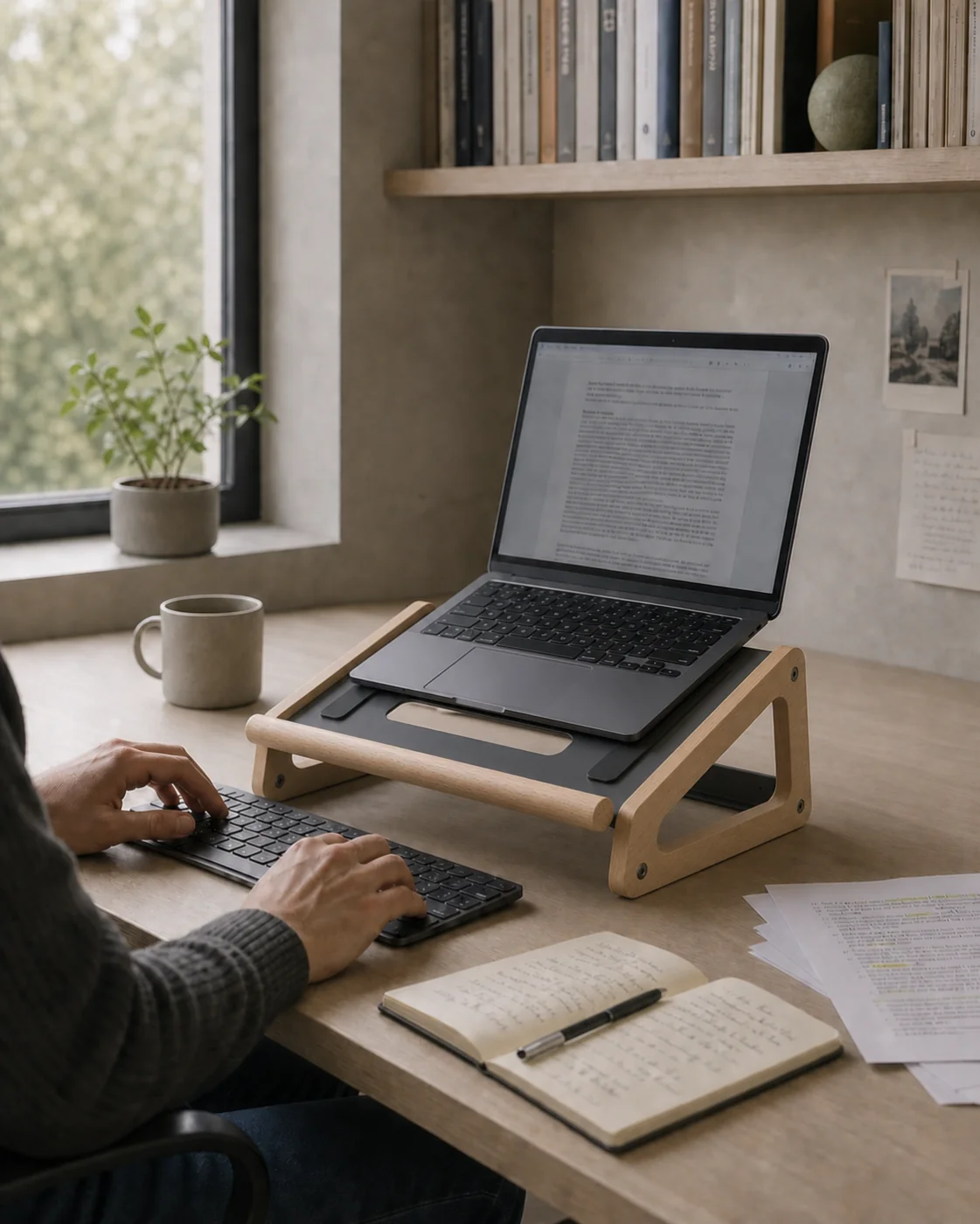 Ev çalışma masasında laptopla kullanılan Lift 01